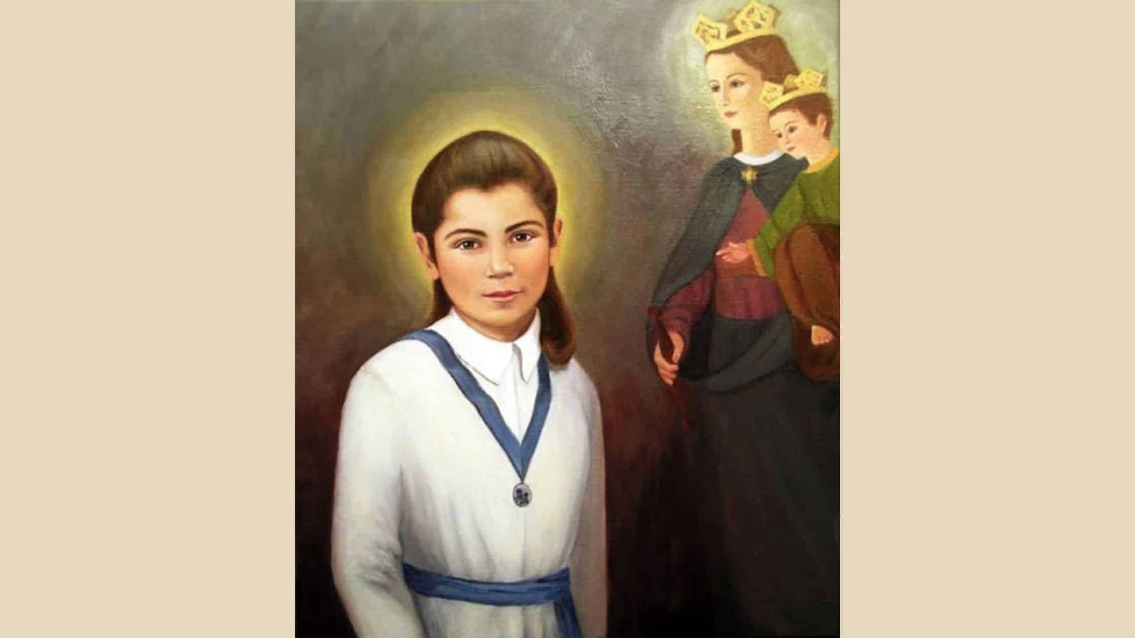 Laura Vicuna wraz z Maryją i dzieciątkiem Jezus