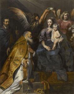 Święty Eligiusz u stóp Matki Boskiej wraz z dzieciątkiem