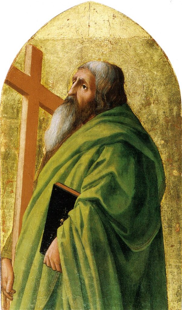  Święty Andrzej z pismem Świętym i krzyżem